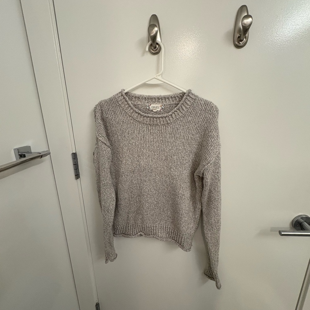 Pink Rose Heathered Gray Women's Mock-neck Sweater